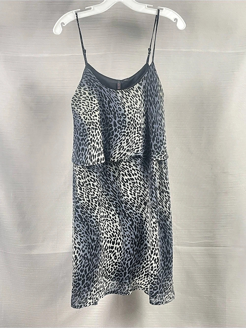 Nylon 76 Gray Leopard Tiered Cami Dress Spaghetti Strap Sz L (14-16)